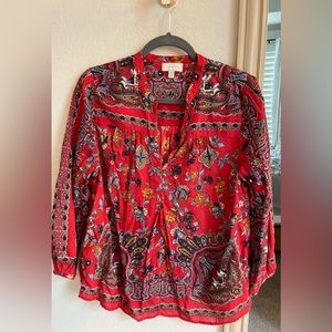Multi color red peasant blouse